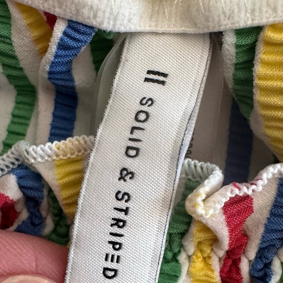 Solid & Striped Women's XS Rainbow Striped Bikini Seersucker Ruffle Audrey Top - Picture 13 of 14